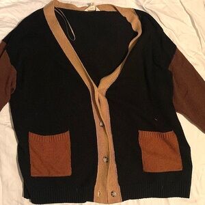Men's Black and Brown Cardigan Sweater